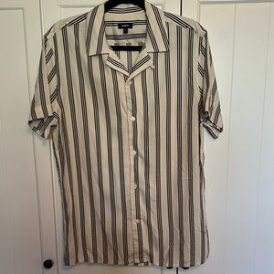 Express Men's Black and Cream Striped Shirt